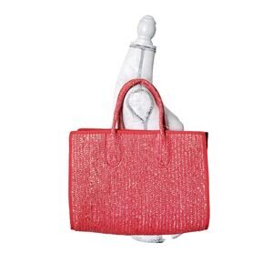 Women's Red Orange Straw Beach Tote Bag